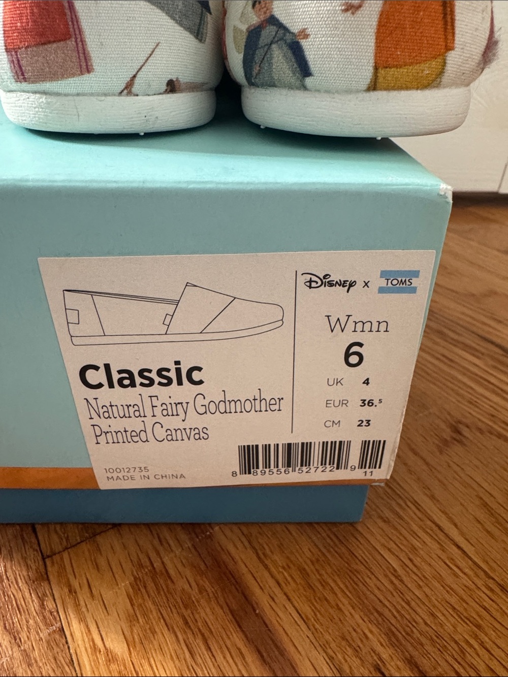 Toms & Disney! Cream Canvas Slip-On Flats with Multicolor Fairies Print - Picture 3 of 4